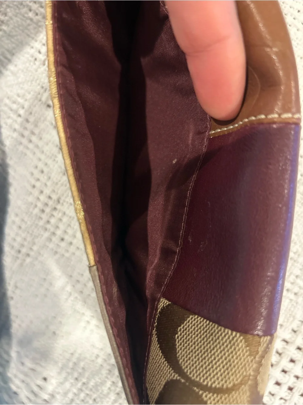 Coach Patchwork Leather & Fabric Trifold Wallet - cow print Merlot